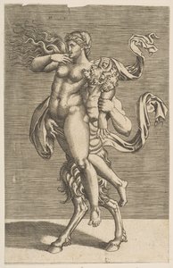 Satyr niosący nimfę krępującą jej prawą rękę, ca. 1515-1600. autorstwa Unbekannt