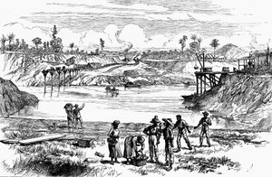 Scena z próby de Lessepsa przekopania Kanału Panamskiego, 1888 autorstwa Unbekannt