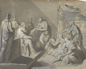Scena z ofiarowaniem relikwii świętego prosto, Głowa kobiety verso, 1800-1900. autorstwa Unbekannt