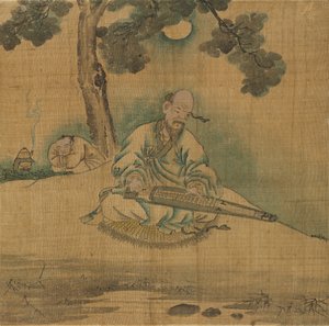 Uczony grający Qin, 1800s. autorstwa Unbekannt
