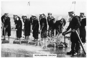 Szorowanie pokładu na pokładzie HMS Nelson, 1937 autorstwa Unbekannt