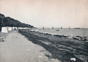 Widok na morze – plaża z kąpieliskiem i molo wiszące, 1895 autorstwa Unbekannt