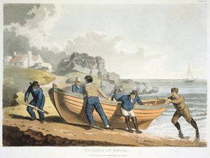 Marynarze ciągnący ponton zbudowany z klinkieru na brzeg, 1821 autorstwa Unbekannt