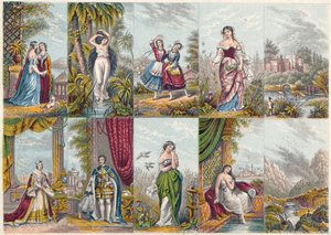 Seria widoków i postaci, w tym portret królowej Wiktorii i księcia Alberta, 1851 autorstwa Unbekannt
