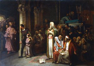 Nabożeństwo w Synagodze podczas czytania Tory, 1868 r. autorstwa Unbekannt