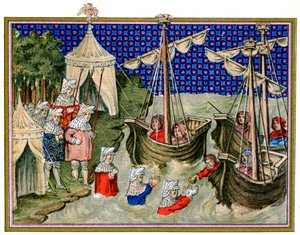 Statki przynoszące zaopatrzenie angielskiemu gospodarzowi, kampania Ryszarda II w Irlandii, 1399, 1893 autorstwa Unbekannt