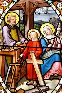 Sanktuarium Matki Bożej z La Salette Witraż Jezus w warsztacie jego ojca, La Salette, Francja autorstwa Unbekannt