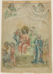 Pojedynczy kartek z Biblia Pauperum: Chrystus dźwigający krzyż verso, ok. 1930. 1410. autorstwa Unbekannt