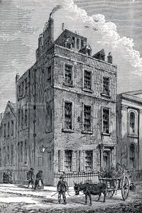 Dom Sir Isaaca Newtona na rogu ulic Orange i St Martins, Londyn, ok. 1880 r. autorstwa Unbekannt