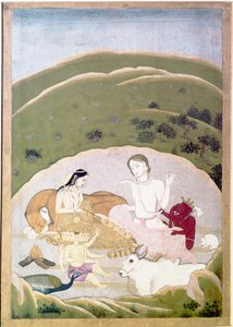 Siva i Parvati z dziećmi, Ganeshem i Karttikgyą na górze Kailash, ok. 1745 autorstwa Unbekannt