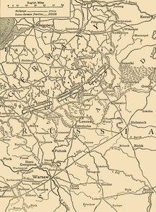 Mapa szkicowa ilustrująca niemiecki atak na północ od Warszawy w lutym 1915 r. ok. 1920 r. autorstwa Unbekannt