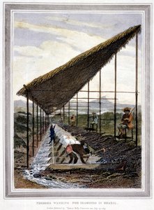 Niewolnicy myjący diamenty, pilnowani przez nadzorców z biczami, Brazylia, 1815 r autorstwa Unbekannt
