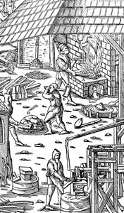 Wytop żelaza i kucie prętów młotkiem mechanicznym, 1556 autorstwa Unbekannt