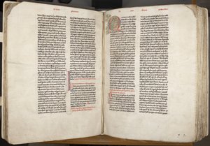 Św. Augustyn z Hippony „Opera”, Fol 105 verso 106 recto, ok. 1200 (pióro i atrament na pergaminie) autorstwa Unbekannt