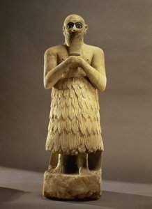 Statuetka urzędnika lub zarządcy Ebih-Il czczącego boginię Isztar, z Mari, Środkowy Eufrat, ok. 2500 pne (gips i lapis lazuli) (szczegóły patrz 93166) autorstwa Unbekannt