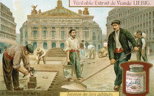 Okładanie paryskiej ulicy drewnianymi klockami, ok. 1900 autorstwa Unbekannt