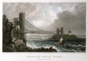 Most wiszący nad ujściem rzeki Conwy, Walia, ok. 1840 r. autorstwa Unbekannt