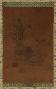 Gobelin: miska, dwa słoiki, kwiaty i owoce, prawdopodobnie dynastia Ming, 1368-1644. autorstwa Unbekannt