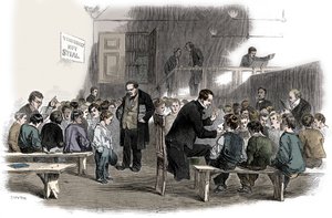 Uczenie chłopców czytania w szkole Ragged School Union, Lambeth, Londyn, 1868 r. autorstwa Unbekannt