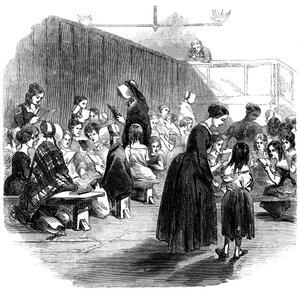 Uczenie dziewcząt czytania w szkole Ragged School Union, Lambeth, Londyn, 1868 r. autorstwa Unbekannt