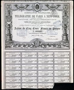 Telegraphy, General Paris-New York Telegraph Share Certificate, 27 marca 1879 r autorstwa Unbekannt
