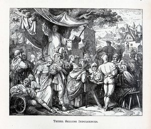Tetzel sprzedający odpusty, 1882 r. autorstwa Unbekannt