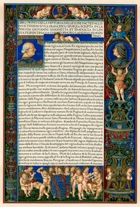 Strona tekstowa z portretami Francesco Sforzy, 1490 autorstwa Unbekannt