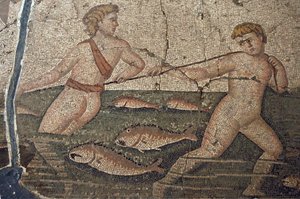 Talasa i mozaika Nude Fishermen z Vakto, detal, Turcja, autorstwa Unbekannt