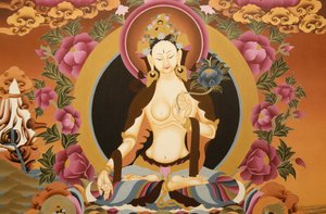 Thangka przedstawiająca boginię Białej Tary, buddyjski symbol długiego życia, Bhaktapur, Nepal