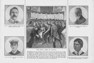 The Awful News at Lloyds, ze portretami niektórych osób na pokładzie Titanica, 20 kwietnia 1912. autorstwa Unbekannt
