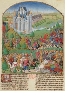 Bitwa pod Auray 29 września 1364 r. Miniatura z oprac. 1480. autorstwa Unbekannt