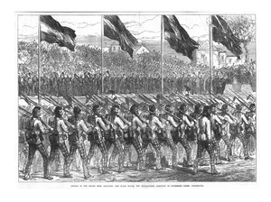 Czarna Straż 42nd Highlanders Marching to Governors Green, Portsmouth, 1874. autorstwa Unbekannt