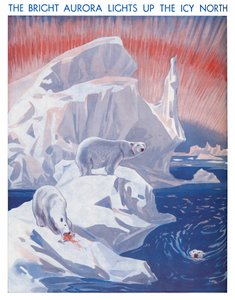 Jasna zorza polarna rozświetla lodową północ, 1935 autorstwa Unbekannt