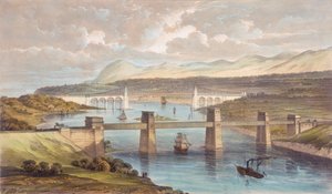 Most rurowy Britannia, cieśnina Menai, Walia, ok. 1850 r. autorstwa Unbekannt