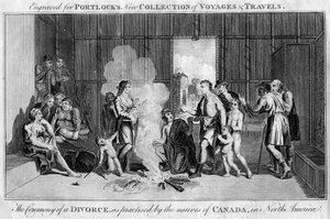 Ceremonia rozwodu praktykowana przez tubylców Kanady w Ameryce Północnej, ok. 1760 r. autorstwa Unbekannt