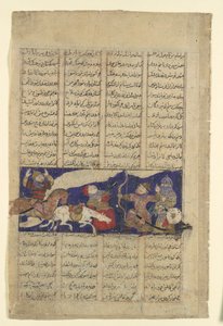 Walka Rustama i Ashkabusa, Folio z Księgi Królów Szahnamy, ca. 1330-40. autorstwa Unbekannt