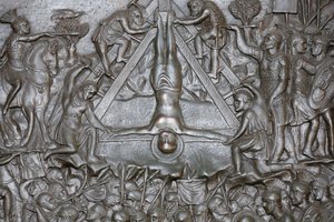 Ukrzyżowanie Świętego Piotra - Detal Portalu - Przednie Drzwi Wejściowe Świętego Piotra - Bazylika Piotra, Roma, Włochy autorstwa Unbekannt