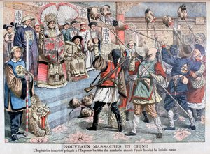 Cesarzowi pokazano głowy mandarynów podejrzanych o wspieranie Rosjan, Chiny, 1904 autorstwa Unbekannt