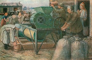 Walka o żniwa: sortowanie nasion w kołchozie Mordva, 1933 autorstwa Unbekannt