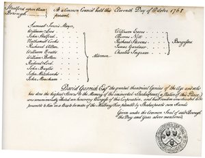 Wolność Stratford-upon-Avon, podarowana Davidowi Garrickowi, 1768, 1840 autorstwa Unbekannt