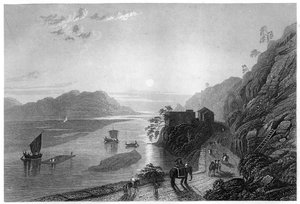 Ganges wkraczający na równiny w pobliżu Hurdwaru, Indie, ok. 1860 autorstwa Unbekannt