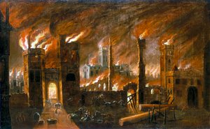 „Wielki pożar Londynu, 1666”, c1675 autorstwa Unbekannt