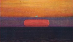 Zielony błysk o zachodzie słońca, najrzadszy pryzmatyczny kolor załamany przez atmosferę, c1935 autorstwa Unbekannt