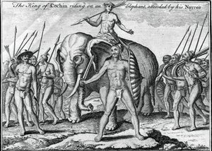 Król Koczinu jadący na słoniu w towarzystwie Nayrosa, ok. 1745 r autorstwa Unbekannt