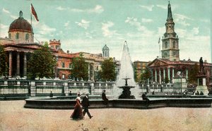 Galeria Narodowa, St Martin in the Fields i fontanny na Trafalgar Square w Londynie, ok. 1910. autorstwa Unbekannt