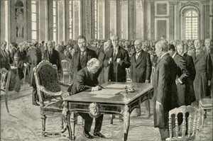 Premier Wielkiej Brytanii podpisujący traktat pokojowy, 1919. autorstwa Unbekannt