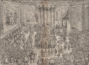 Posiłek książęcy Die Fürstliche Mahlzeit, z cyklu przedstawiającego ślub Wolfgi..., 1614. autorstwa Unbekannt