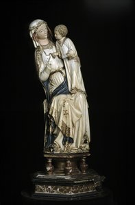 Dziewica i Dzieciątko Jezus. Marmurowy posąg około 1350-1375. 45 cm Kolegiata Notre Dame. Villeneuve les Avignons (Gard). autorstwa Unbekannt
