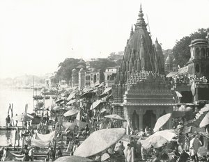 Staw Wisznu i Ghat, Benares, Indie, 1895. autorstwa Unbekannt
