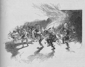 Wojownicy tańczyli taniec wojenny, 1902 autorstwa Unbekannt